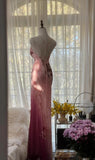 Pink Spaghetti Straps Mermaid Chiffon Beading Long Prom Dresses Vintage Evening Gowns HZ1024