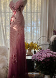 Pink Spaghetti Straps Mermaid Chiffon Beading Long Prom Dresses Vintage Evening Gowns HZ1024