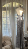 Grey V-Neck Mermaid Lace Beading Long Prom Dresses Vintage Evening Gowns HZ1024