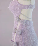 Light Purple V-neck Sheath Lace Beading Long Prom Dresses Formal Evening Gowns with Slits HZ1024