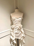 White Spaghetti Straps A-Line Satin Beaded Short Prom Dresses Homecoming Dresses with Appliques HZ1024