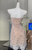Spaghetti Straps Champagne Sheath Tulle Diamond Short Party Dresses Homecoming Dresses HZ1024