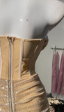 Strapless Light Champagne Bodycon Velvet Short Prom Dresses Homecoming Dresses HZ1024