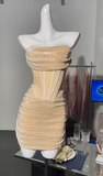 Strapless Light Champagne Bodycon Velvet Short Prom Dresses Homecoming Dresses HZ1024