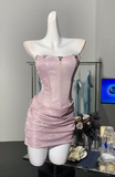 Pink Strapless Bodycon Glitter Satin Short Party Dresses Homecoming Dresses HZ1024