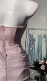 Pink Strapless Bodycon Glitter Satin Short Party Dresses Homecoming Dresses HZ1024