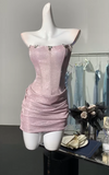 Pink Strapless Bodycon Glitter Satin Short Party Dresses Homecoming Dresses HZ1024