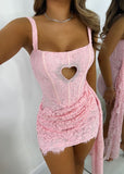 Pink Square Neck Bodycon Lace Short Party Dresses Fashion Homecoming Dresses HZ1024