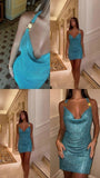 Turquoise Swing Collar Sheath Short Prom Dresses Fashion Homecoming Dresses HZ1024