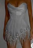 Grey Sweetheart Bodycon Satin Short Prom Dresses Homecoming Dresses HZ1024