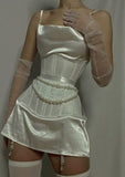 White Spaghetti Straps Bodycon Satin Short Prom Dresses Homecoming Dresses HZ1024