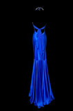 Blue V Neck Mermaid Satin Long Prom Dresses Formal Evening Gowns with Open Back HZ1024