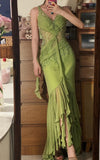 Olive Green V-Neck Sheath Beaded Chiffon Long Prom Dresses Formal Evening Gowns HZ1024