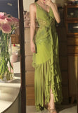 Olive Green V-Neck Sheath Beaded Chiffon Long Prom Dresses Formal Evening Gowns HZ1024