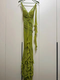 Olive Green V-Neck Sheath Beaded Chiffon Long Prom Dresses Formal Evening Gowns HZ1024