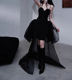 Black Spaghetti Straps A-Line Tulle Hi-Lo Prom Dresses Birthday Party Dresses HZ1024