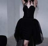 Black Spaghetti Straps A-Line Tulle Hi-Lo Prom Dresses Birthday Party Dresses HZ1024