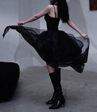 Black Spaghetti Straps A-Line Tulle Hi-Lo Prom Dresses Birthday Party Dresses HZ1024