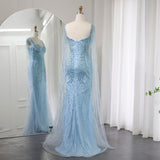 Blue Sweetheart Mermaid Tulle Beading Long Prom Dresses Formal Evening Gowns HZ1024