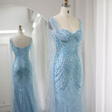 Blue Sweetheart Mermaid Tulle Beading Long Prom Dresses Formal Evening Gowns HZ1024