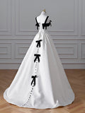 White Sweetheart Neck A-Line Satin Long Wedding Dresses HZ1024
