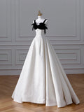 White Sweetheart Neck A-Line Satin Long Wedding Dresses HZ1024