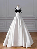 White Sweetheart Neck A-Line Satin Long Wedding Dresses HZ1024