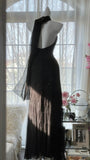 Black V-neck Sheath Chiffon Beading Long Prom Dresses Vintage Evening Gowns HZ1024