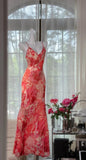 Red Spaghetti Straps Sheath Chiffon Beading Long Prom Dresses Vintage Evening Gowns HZ1024