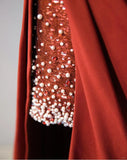 Burgundy Off-shoulder Sheath Chiffon Long Prom Dresses Formal Evening Gowns with Slits HZ1024