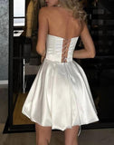 Strapless A-Line Satin Short Stunning Prom Dresses Fashion Homecoming Dresses HZ1024