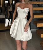 Strapless A-Line Satin Short Stunning Prom Dresses Fashion Homecoming Dresses HZ1024