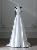 Satin White Long Prom Dress, White Long Formal Dress HZ1024