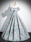 Satin Gray Blue Long Prom Dress, Gray Blue Long Formal Dress HZ1024