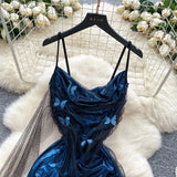 Navy Blue Spaghetti Straps Sheath Satin Short Party Dress for Birthday&Cocktail HZ1024