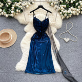 Navy Blue Spaghetti Straps Sheath Satin Short Party Dress for Birthday&Cocktail HZ1024