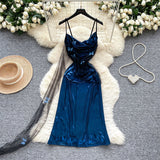 Navy Blue Spaghetti Straps Sheath Satin Short Party Dress for Birthday&Cocktail HZ1024