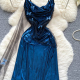 Navy Blue Spaghetti Straps Sheath Satin Short Party Dress for Birthday&Cocktail HZ1024