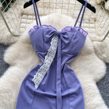 Purple Spaghetti Strap Bodycon Lace Short Party Dress HZ1024