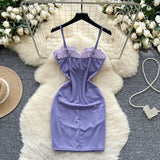 Purple Spaghetti Strap Bodycon Lace Short Party Dress HZ1024