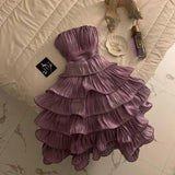 Purple Strapless A-Line Chiffon Short Party Dress Sweetheart Evening Gowns HZ1024