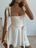 White Square Neck A-Line Sleeveless Satin Short Prom Dresses Fashion Party Dress HZ1024