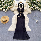 Black Halterneck Bodycon Satin Long Evening Gowns HZ1024