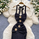 Black Halterneck Bodycon Satin Long Evening Gowns HZ1024