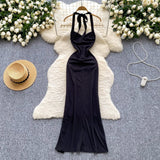 Black Halterneck Bodycon Satin Long Evening Gowns HZ1024