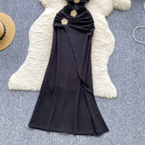 Black Halterneck Bodycon Satin Long Evening Gowns HZ1024