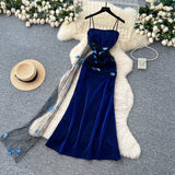 Navy Blue Spaghetti Straps Sheath Long Party Dress for Birthday&Events HZ1024