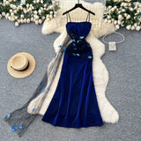 Navy Blue Spaghetti Straps Sheath Long Party Dress for Birthday&Events HZ1024