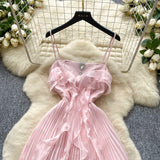 Pink Spaghetti Straps Sheath Chiffon Dress Cocktail Party Dress HZ1024