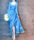 Blue Spaghetti Straps Mermaid Evening Gowns Chiffon Satin Long Stunning Prom Dresses HZ1024